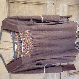 True Grit Women’s Embroidered Sweater XS – Early 2010s Boho Artisan Knit